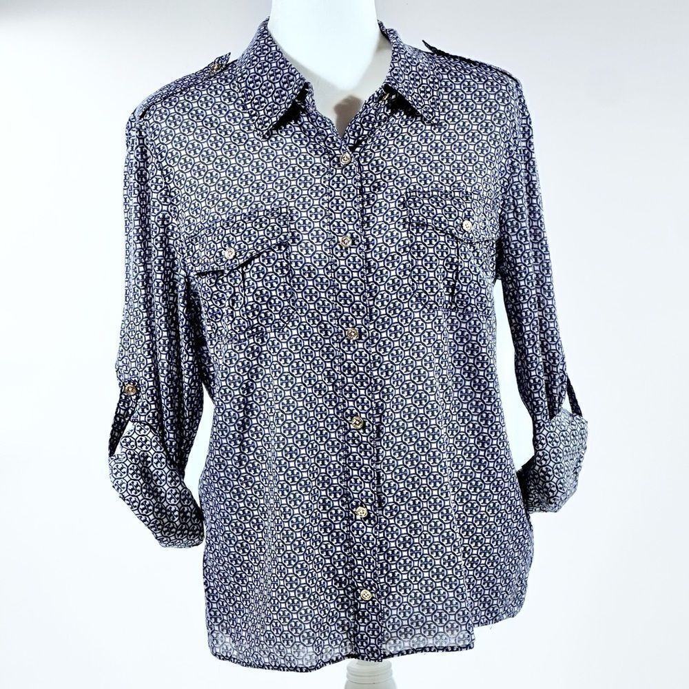 Tory Burch Lightweight Sheer Pattern Button Down … - image 1